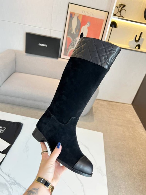 Chanel High boots Suede calfskin & lambskin black