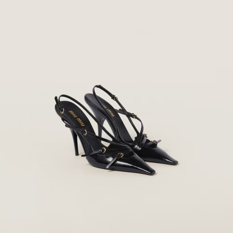 Miu Miu Patent leather slingbacks with buckles Black
