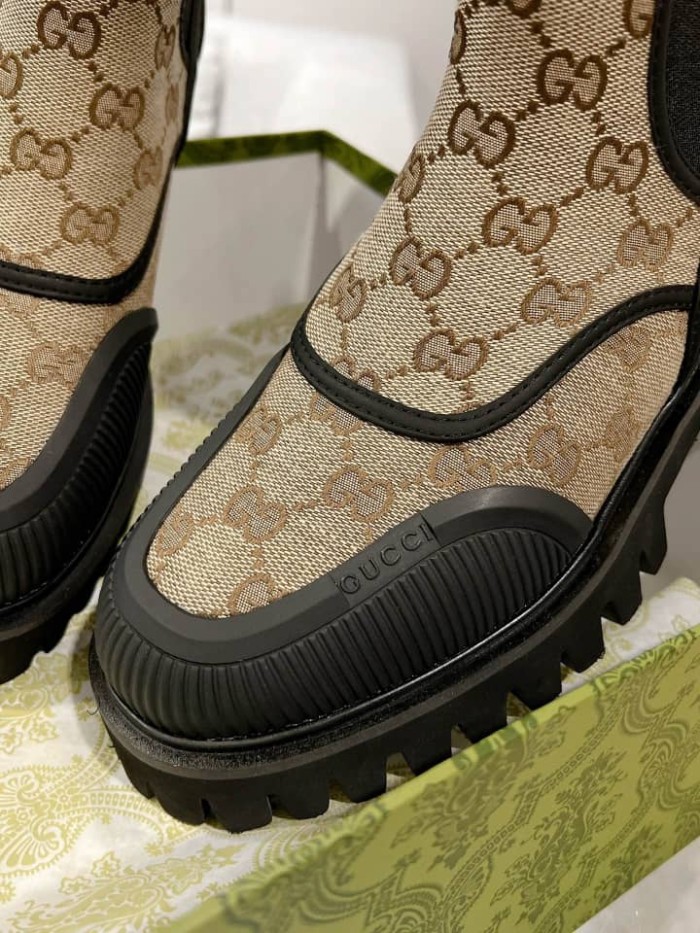 Gucci GG CANVAS ANKLE BOOT Beige and ebony Original GG canvas