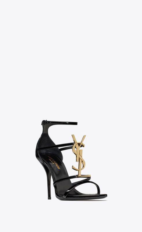 SAINT LAURENT CASSANDRA SANDALS IN PATENT LEATHER NOIR
