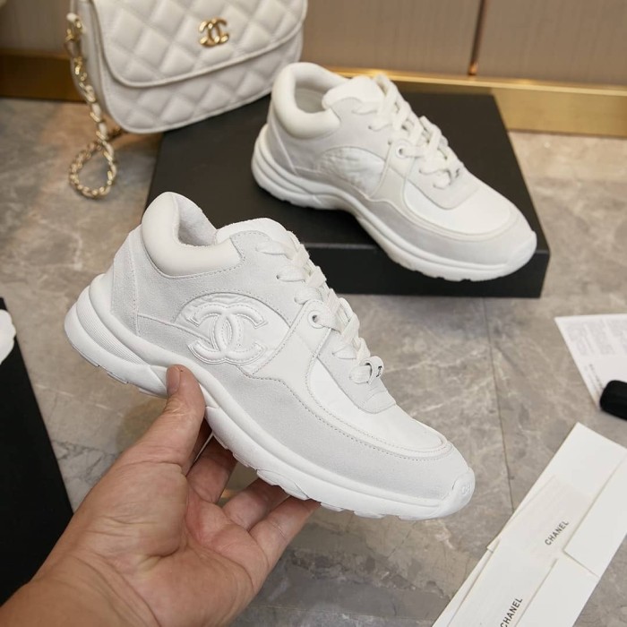 Chanel Low Top Trainer Reflective White Suede