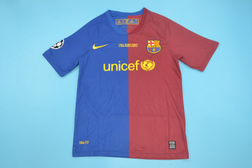 with Front Lettering+UCL Patch Retro Jersey Barcelona 2008-2009 UCL Final Home Soccer Jersey Vintage Camisetas de Futbol