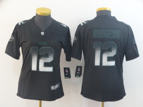 Women Green Bay Packers 12 Aaron Rodgers Black Arch Smoke Vapor Untouchable Limited Jersey