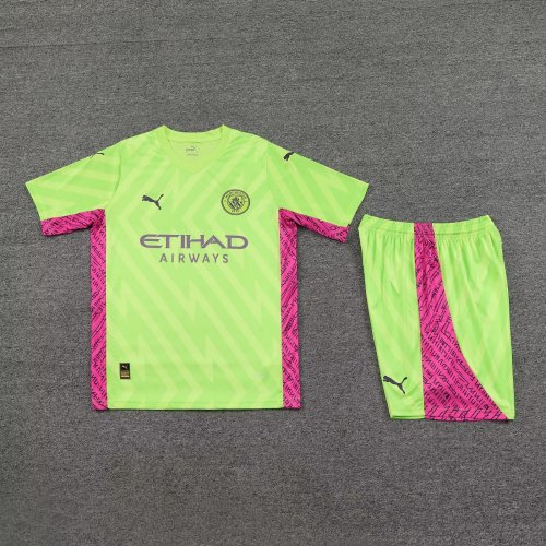 Adult Uniform 2023-2024 Manchester City Yellow Goalkeeper Soccer Jersey Shorts
