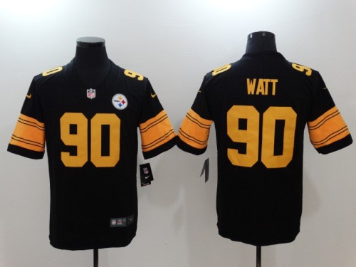 Pittsburgh Steelers #90 WATT Black with Yellow Letters NFL Legend Jersey