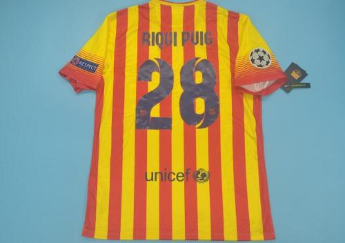 with UCL Patch Retro Jersey 2013-2014 Barcelona RIQUIPUIG 28 Away Yellow Soccer Jersey
