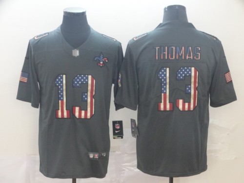 New Orleans Saints 13 THOMAS 2019 Black Salute To Service USA Flag Fashion Limited Jersey