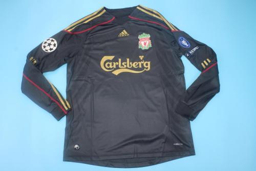 with Retro UCL Patch Retro Jersey Long Sleeve 2009-2010 Liverpool Black Soccer Jersey
