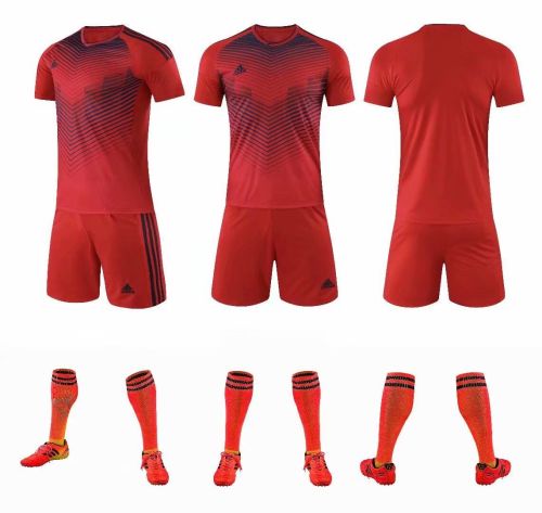 XBJ-AFX-802# Red Tracking Suit Adult Uniform Soccer Jersey Shorts