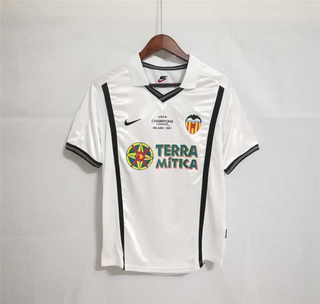 with Front Lettering+UCL Patch Retro Shirt Valencia Camisetas de Futbol 2000-2001 Valencia UEFA Champions League Home Vintage Soccer Jersey