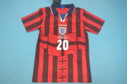 with Embroidery Front Lettering Retro Jersey 1998 England Away Red Vintage Soccer Jersey