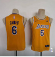 Youth NBA Jersey Los Angeles Lakers 6 JAMES Yellow NBA Jersey Kids Basketball Shirt