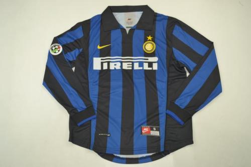 with Serie A Patch Long Sleeve Retro Jersey 1998-1999 Inter Milan Home Soccer Jersey