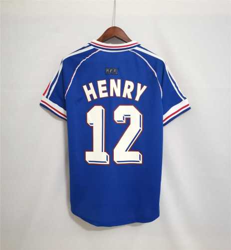 with Front Lettering Retro Jersey 1998 France HENRY 12 Home Soccer Jersey