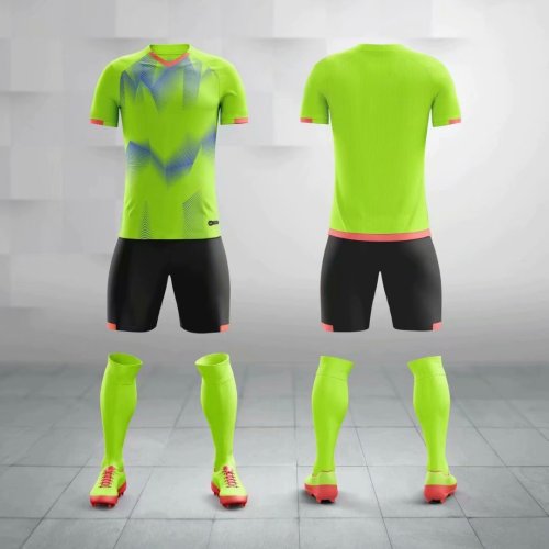 M8602 Fluorescent Green Tracking Suit Adult Uniform Soccer Jersey Shorts