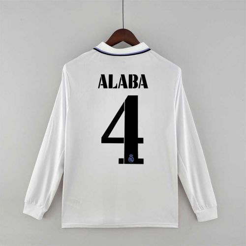 Long Sleeve Fans Version 2022-2023 Real Madrid ALABA 4 Home Soccer Jersey