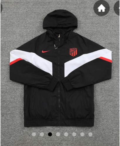 2023-2024 Atletico Madrid Black Soccer Hoodie Football Jacket with Hat