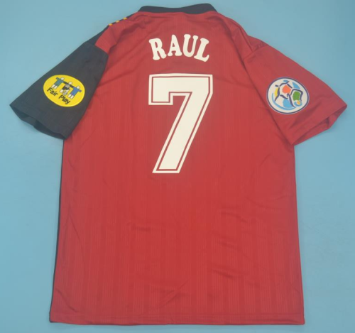 with Patch Retro Jersey 1996 Spain 7 RAUL Home Red Vintage Soccer Jersey Football Shirt