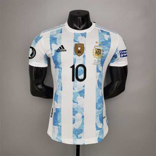 with Golden Patch+Sleeve Patch Player Version 2020 Argentina Home Soccer Jersey