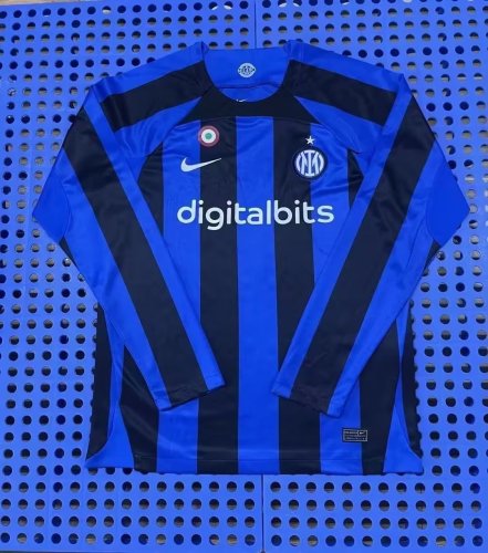 with Coppa Italia Patch Long Sleeve 2022-2023 Inter Milan Home Soccer Jersey