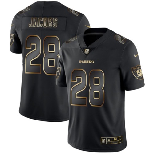 Oakland Raiders #28 JACOBS Black NFL Jersey Gold Letteirng