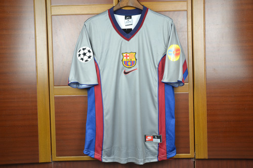 Retro Jersey 1999-2000 Barcelona Centennial Silver Gray Away Soccer Jersey