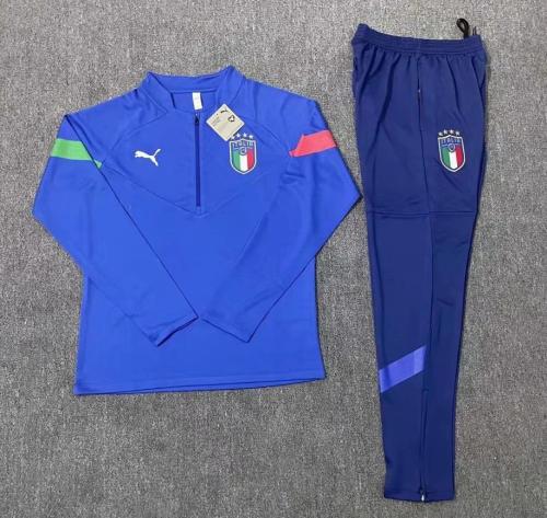 Youth 2022-2023 Italy Blue 1/4 Zipper Soccer Training Sweater and Pants