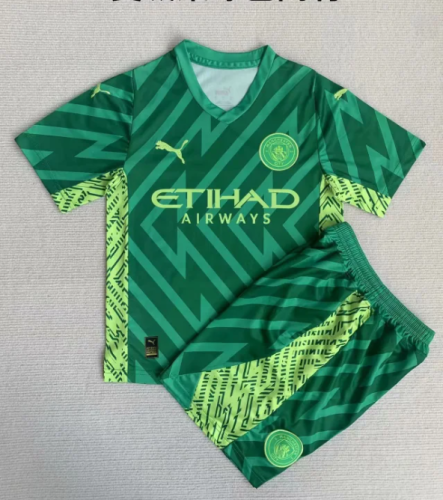 Adult Uniform 2023-2024 Manchester City Green Goalkeeper Soccer Jersey Shorts