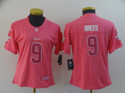 New Orleans Saints 9 Drew Brees Pink Women Rush Fashion Limited Jersey