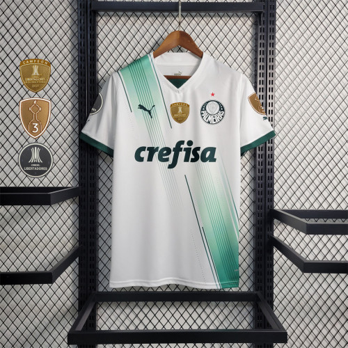 with 3 Patches Fans Version 2023-2024 Palmeiras Away White Soccer Jersey