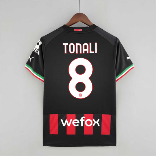 with scudetto Patch Fans Version 2022-2023 AC Milan TONALI 8 Home Soccer Jersey