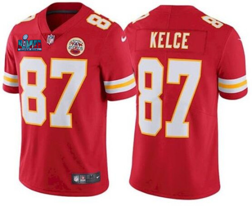 Chiefs 87 Travis Kelce Red 2023 Super Bowl LVII Vapor Limited Jersey