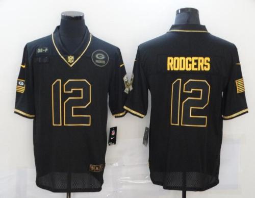 Packers 12 Aaron Rodgers Black Gold 2020 Salute To Service Limited Jersey