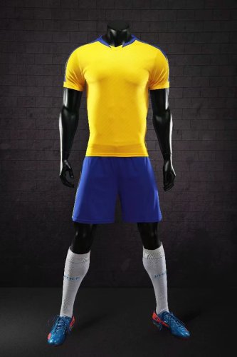 D8810 Yellow Youth Set Adult Uniform Blank Soccer Training Jersey Shorts
