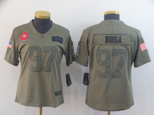 Women San Francisco 49ers 97 Nick Bosa 2019 Olive Salute To Service Limited Jersey