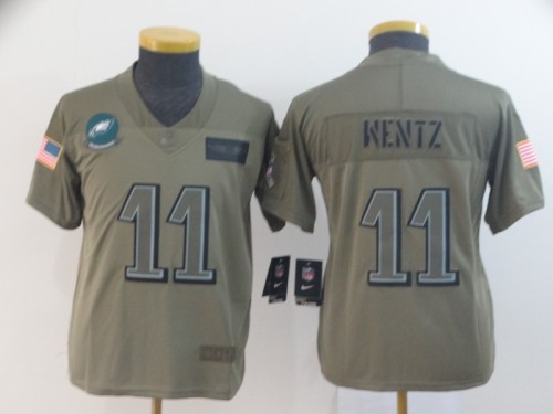 Youth Philadelphia Eagles 11 Carson Wentz 2019 Olive Salute To Service Limited Jersey