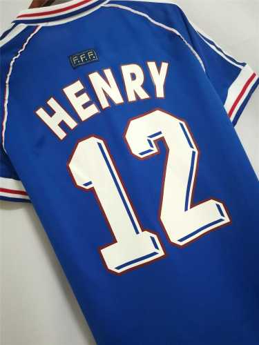 with Front Lettering Retro Jersey 1998 France HENRY 12 Home Soccer Jersey