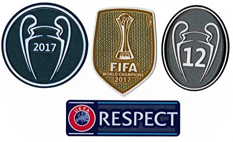 Champions League 2017 Patch+FIFA World Champions 2017 Patch+Trophy 12 Patch+Respect Patch for Real Madrid Jersey