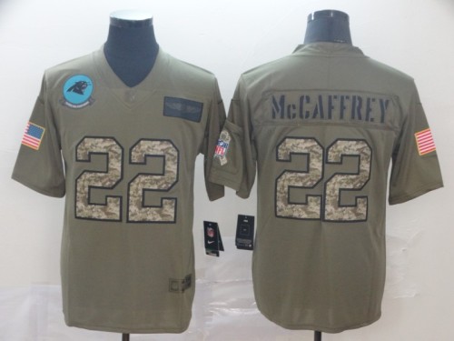Carolina Panthers 22 Christian McCaffrey 2019 Olive Camo Salute To Service Limited Jersey