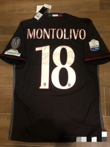 with Front Lettering+Serie A+Trophy 7 Patch Retro AC Maillot 2016-2017 AC Milan MONTOLIVO 18 Home Soccer Jersey