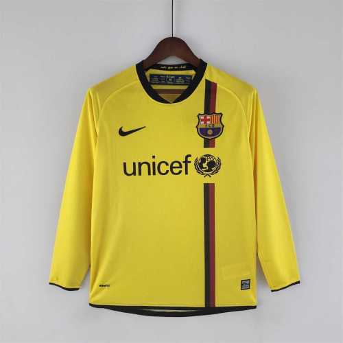 Retro Jersey Long Sleeve 2008-2009 Barcelona Away Soccer Jersey Yellow Vintage Football Shirt