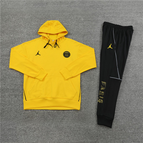 2023-2024 PSG Yellow Soccer Hoodie and Black Pants