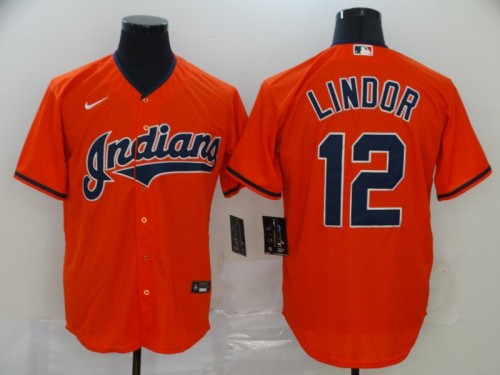 Cleveland Indians 12 LINDOR Orange 2020 Cool Base Jersey