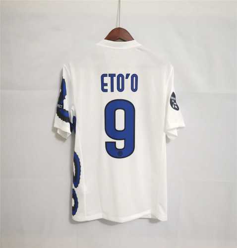 with 3 Front Patch+Champions 2010 Patch Retro Jersey 2010-2011 Inter Milan ETO'O 9 Away White Soccer Jersey
