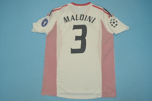 with UCL Patch Retro Jersey 2002-2003 Ac Milan 3 MALDINI Away White UCL Final Soccer Jersey
