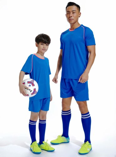 D8818 Blue Youth Set Adult Uniform Blank Soccer Training Jersey and Shorts