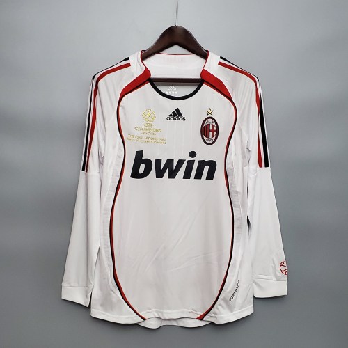 Retro Jersey Long Sleeve 2006-2007 AC Milan Champions League Away White Soccer Jersey
