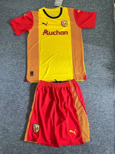 Adult Uniform Kids Kit 2023-2024 RC Lens Home Soccer Jersey Shorts