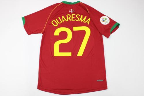 with Front Lettering+Euro 2006 Patch Retro Jersey 2006 Portugal 27 QUARESMA Home Soccer Jersey