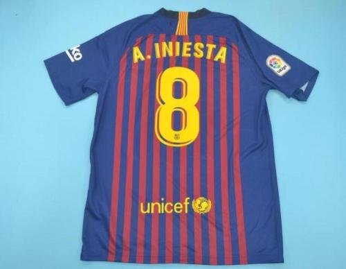 with Front Lettering Retro Jersey Barcelona 2018-2019 Blue/Red A.INIESTA #8 Home Soccer Jersey